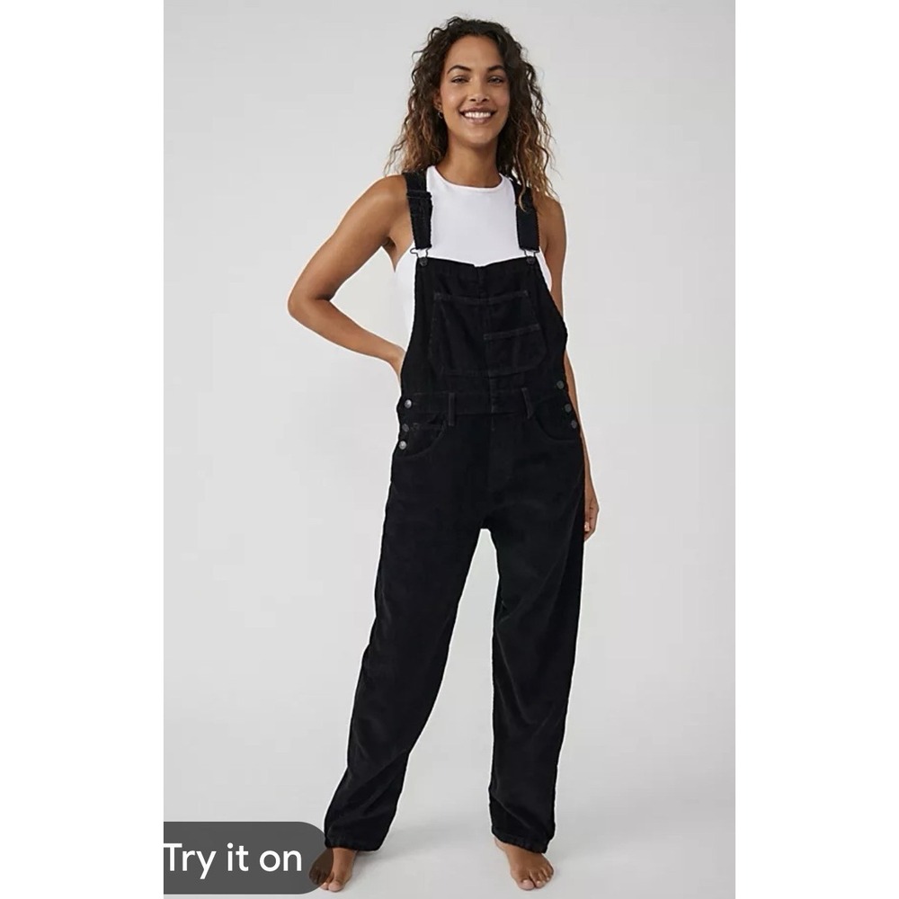 We The Free People Ziggy Cord Overalls Women Size Small Black Boho Classic EUC